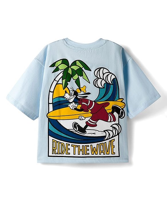 Pine Kids Disney Single Jersey Knit Half Sleeves T-Shirt With Mickey Mouse & Friends Front & Back Print - Blue