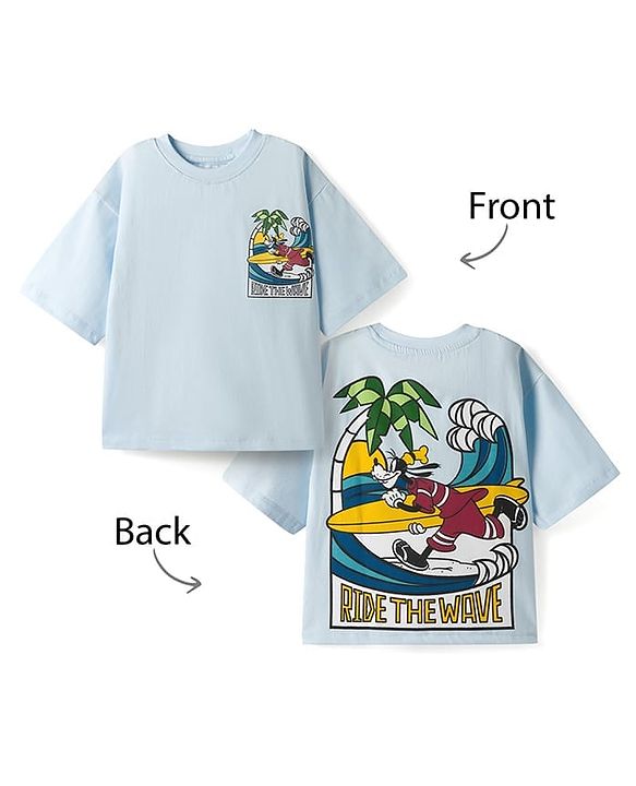Pine Kids Disney Single Jersey Knit Half Sleeves T-Shirt With Mickey Mouse & Friends Front & Back Print - Blue