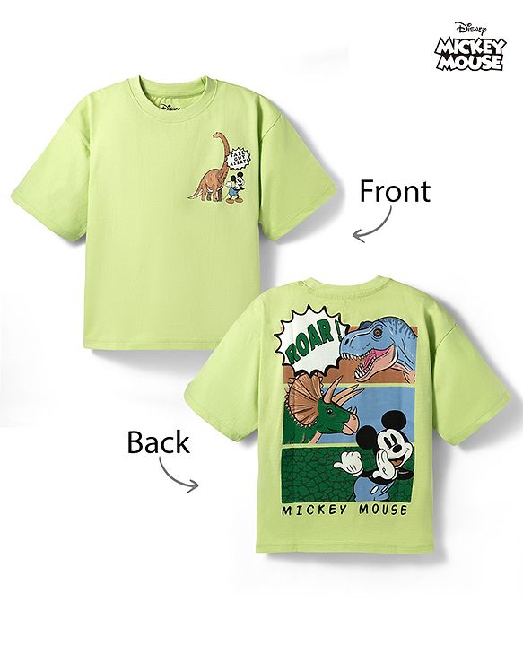 Pine Kids Disney 100% Cotton Knit Half Sleeves T-Shirt With Mickey Mouse & Friends Front & Back Print -light Green