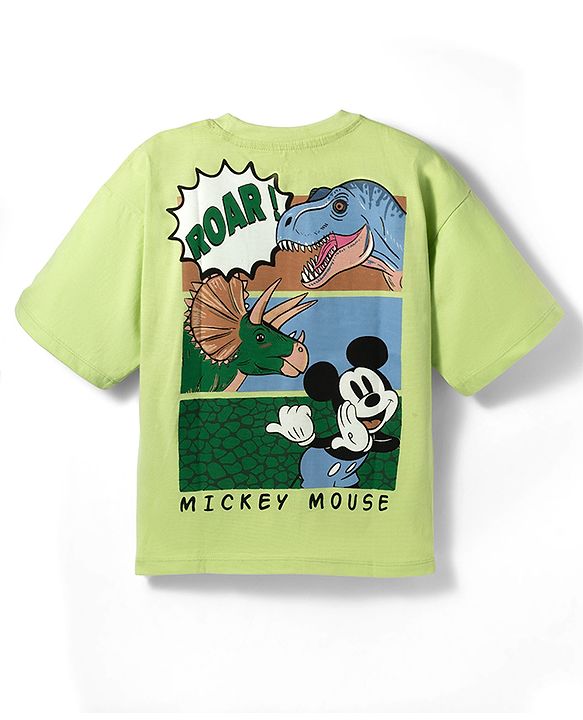 Pine Kids Disney 100% Cotton Knit Half Sleeves T-Shirt With Mickey Mouse & Friends Front & Back Print -light Green