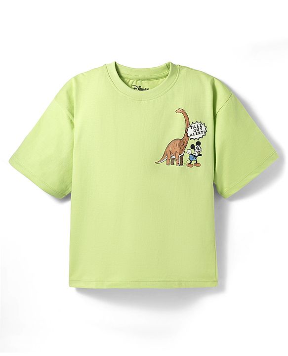 Pine Kids Disney 100% Cotton Knit Half Sleeves T-Shirt With Mickey Mouse & Friends Front & Back Print -light Green