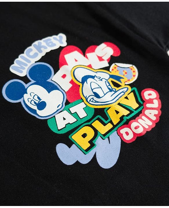 Pine Kids Disney 100% Cotton Knit Half Sleeves T-Shirt With Micky Mouse & Friends Front & Back Print - black