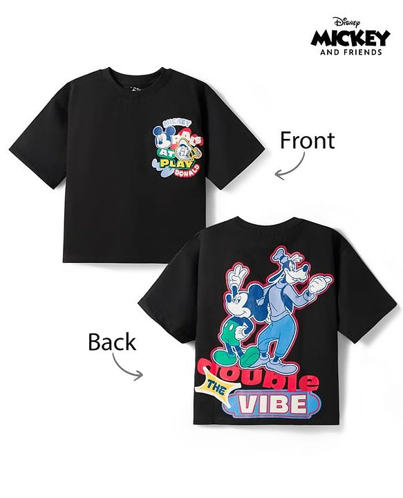 Pine Kids Disney 100% Cotton Knit Half Sleeves T-Shirt With Micky Mouse & Friends Front & Back Print - black