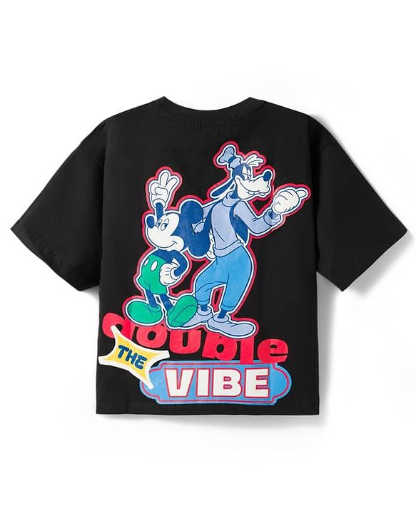 Pine Kids Disney 100% Cotton Knit Half Sleeves T-Shirt With Micky Mouse & Friends Front & Back Print - black