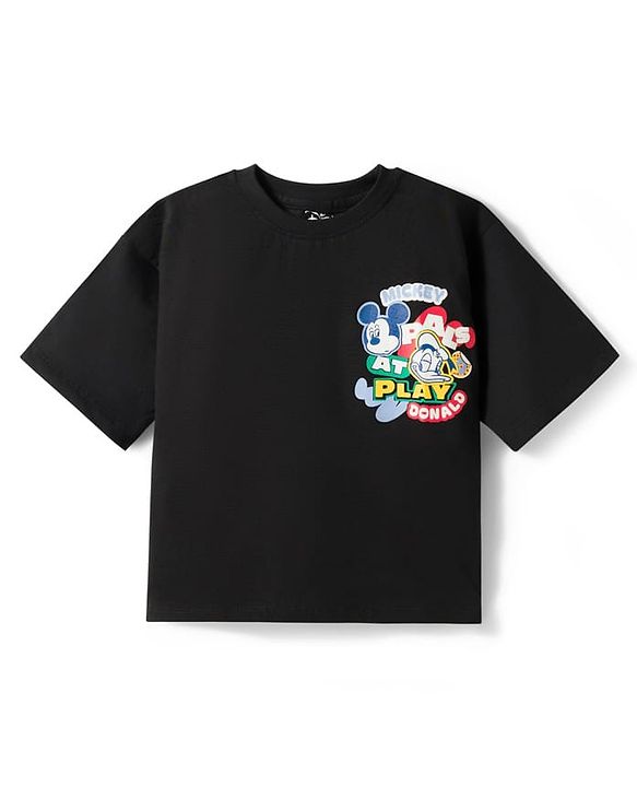 Pine Kids Disney 100% Cotton Knit Half Sleeves T-Shirt With Micky Mouse & Friends Front & Back Print - black