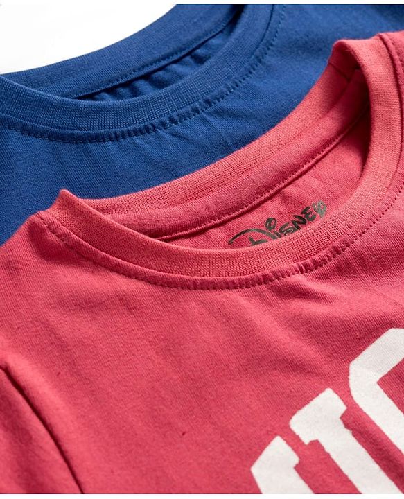 Pine Kids Disney Single Jersey Knit Half Sleeves T-Shirts with Mickey Mouse Graphic Pack of 2 - Navy Blue & Red