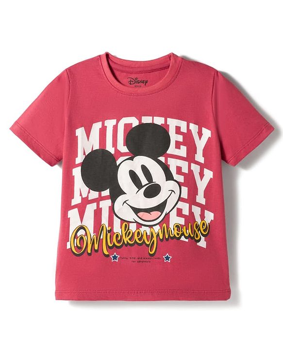 Pine Kids Disney Single Jersey Knit Half Sleeves T-Shirts with Mickey Mouse Graphic Pack of 2 - Navy Blue & Red