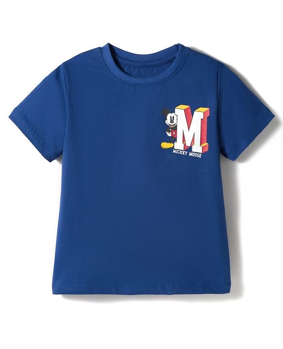 Pine Kids Disney Single Jersey Knit Half Sleeves T-Shirts with Mickey Mouse Graphic Pack of 2 - Navy Blue & Red