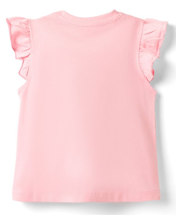 Babyhug Cotton Knit Frill Sleeves  T-Shirt with Bow Applique Cheery Print & Sequin Detailing - Multicolor