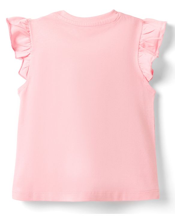 Babyhug Cotton Knit Frill Sleeves  T-Shirt with Bow Applique Cheery Print & Sequin Detailing - Multicolor