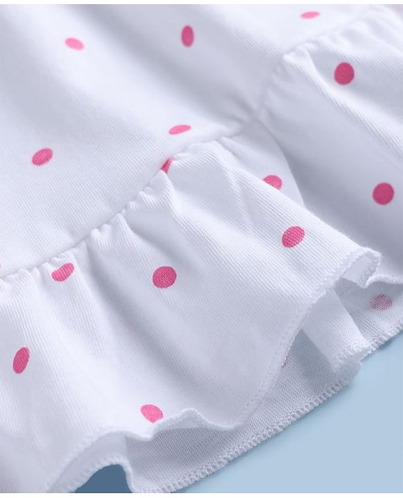 Babyhug 100% Cotton Knit Sleeveless Polka Dots Printed Frock With Bow Applique - White