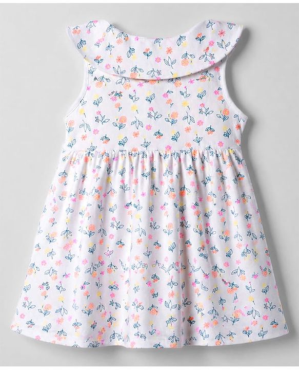 Babyhug Single Jersey Knit Sleeveless Frock with Floral Print - White