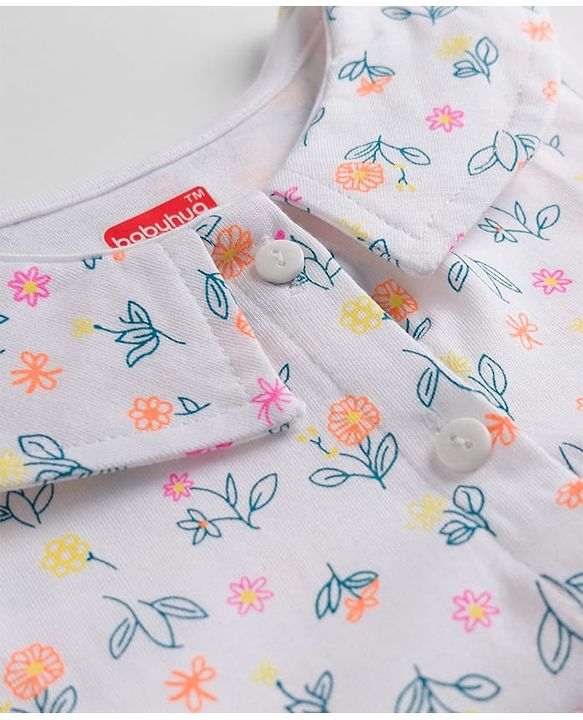 Babyhug Single Jersey Knit Sleeveless Frock with Floral Print - White