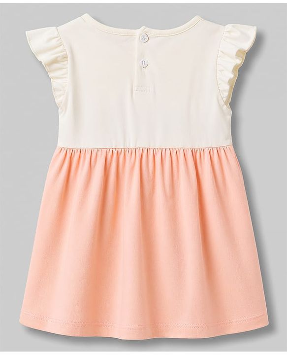 Babyhug Cotton Knit One Piece Dresses/Frocks with Ruffle Sleeves Peach 0-3 Months