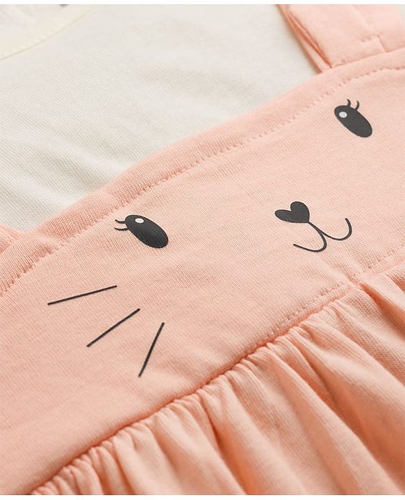 Babyhug Cotton Knit One Piece Dresses/Frocks with Ruffle Sleeves Peach 0-3 Months