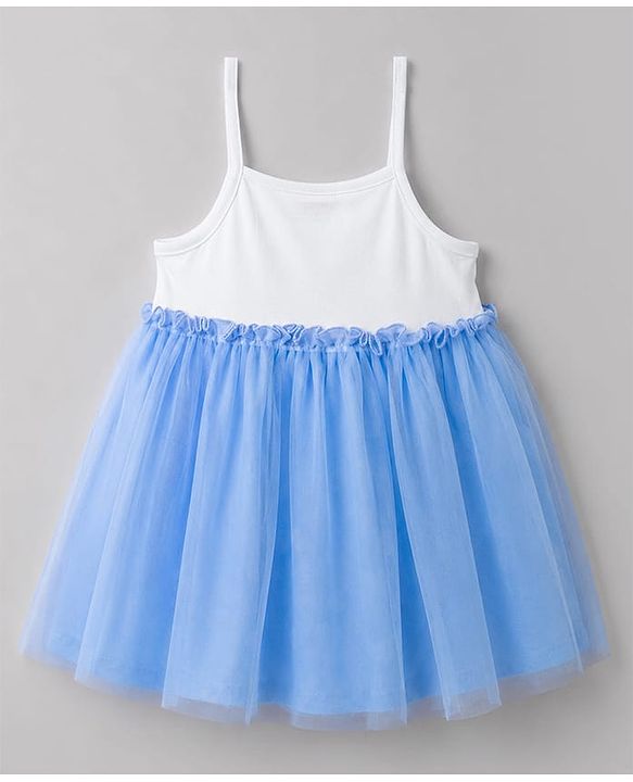 Babyhug Mesh Knit Sleeveless Frock With Duck Print - Light Blue
