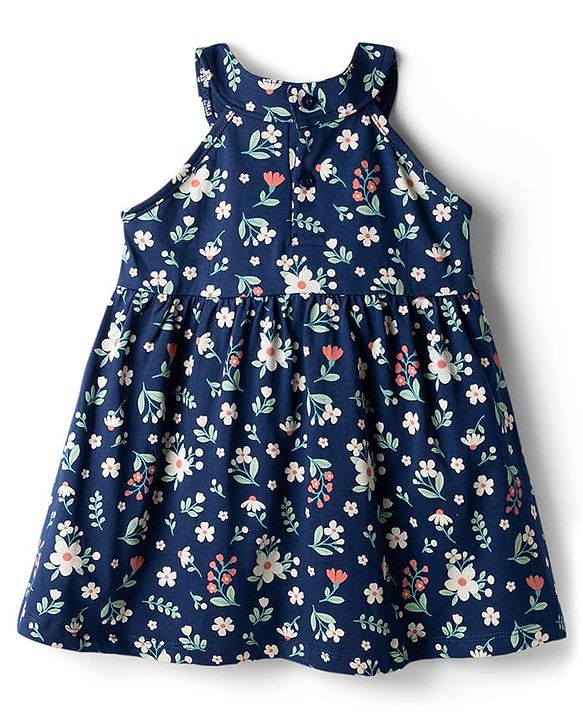 Babyhug Cotton Woven One Piece Dress Floral Print Navy Blue 3-6 Months