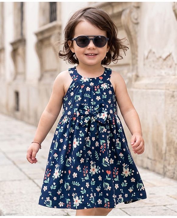 Babyhug Cotton Woven One Piece Dress Floral Print Navy Blue 3-6 Months