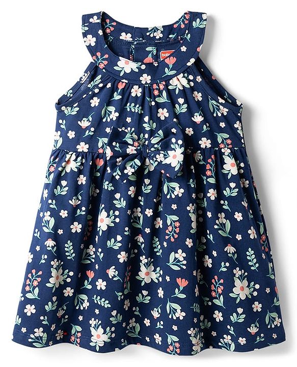 Babyhug Cotton Woven One Piece Dress Floral Print Navy Blue 3-6 Months