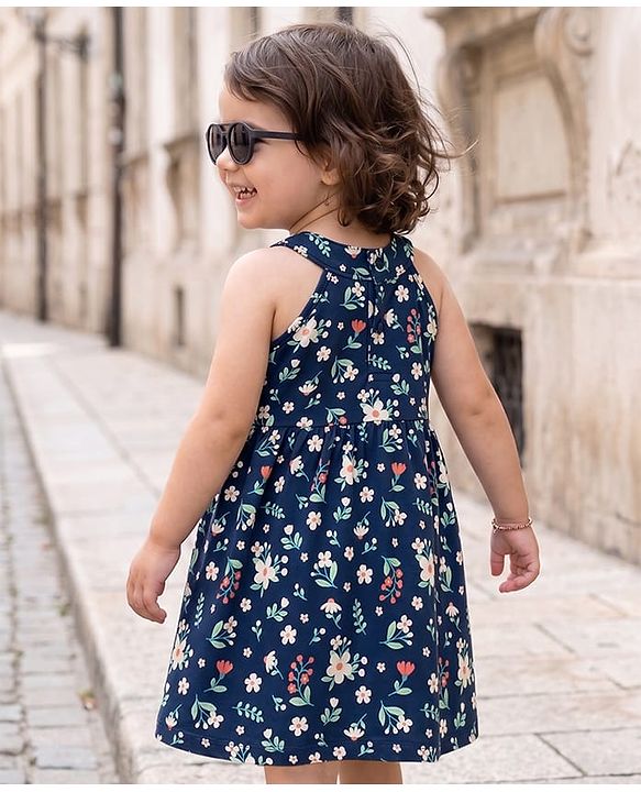 Babyhug Cotton Woven One Piece Dress Floral Print Navy Blue 3-6 Months