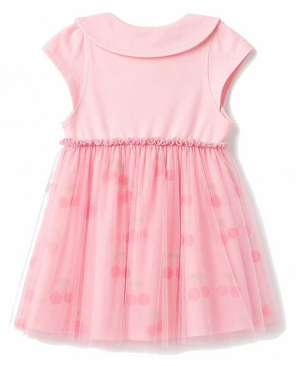 Babyhug Mesh Knit Half Sleeves Cherry Printed Frock - Pink