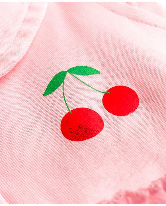 Babyhug Mesh Knit Half Sleeves Cherry Printed Frock - Pink