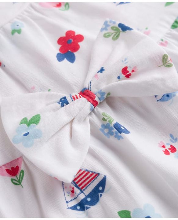 Babyhug Cotton Knit One Piece Dresses/Frocks Sleeveless with Sailor Print White 3-6 Months