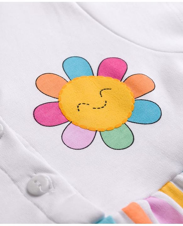 Babyhug Cotton Knit One Piece Dresses/Frocks with Half Sleeves and Round Neck White 0-3 Months