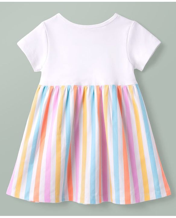 Babyhug Cotton Knit One Piece Dresses/Frocks with Half Sleeves and Round Neck White 0-3 Months