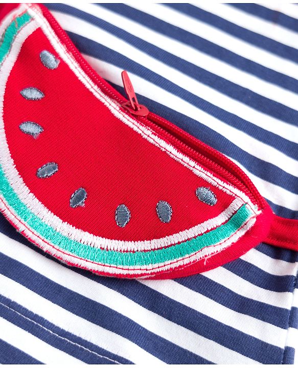 Babyhug Cotton Knit Half Sleeves T-Shirt With Attached Watermelon Pouch Bag - Multicolor