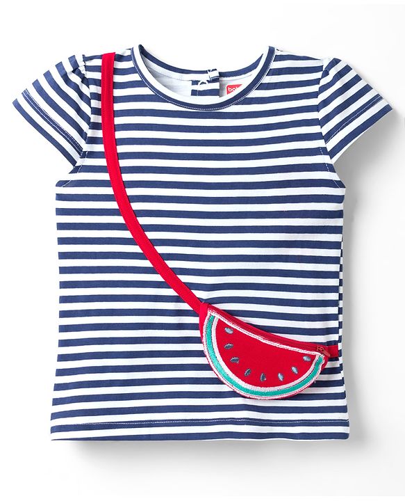 Babyhug Cotton Knit Half Sleeves T-Shirt With Attached Watermelon Pouch Bag - Multicolor