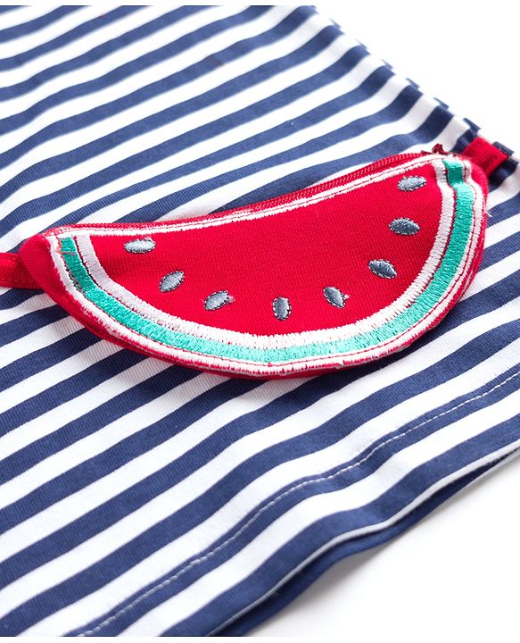 Babyhug Cotton Knit Half Sleeves T-Shirt With Attached Watermelon Pouch Bag - Multicolor