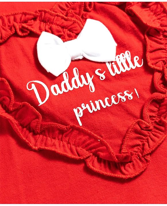 Babyhug Cotton Knit T-Shirt with Graphic Print and Ruffled Sleeves Red 6-9 Months