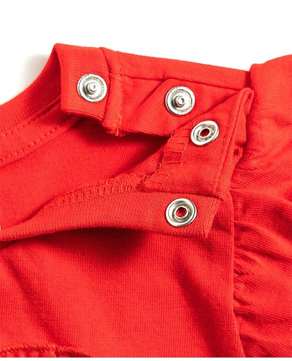 Babyhug Cotton Knit T-Shirt with Graphic Print and Ruffled Sleeves Red 6-9 Months
