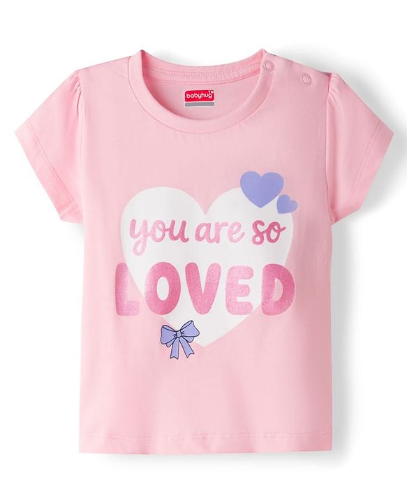 Babyhug Cotton Knit Half Sleeves T-Shirt with Text Foil Detailing - Pink