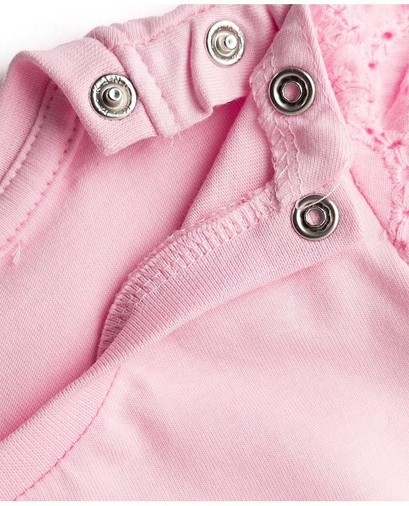 Babyhug Cotton Knit T-Shirt with Graphics, Schiffli and Embroidery Detailing Pink 9-12 Months