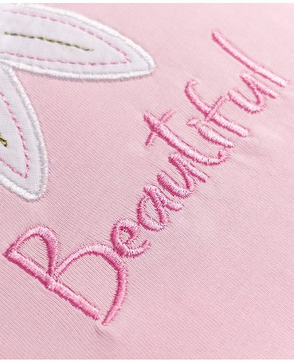 Babyhug Cotton Knit T-Shirt with Graphics, Schiffli and Embroidery Detailing Pink 9-12 Months