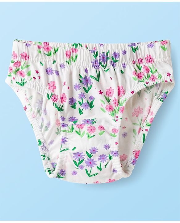 Babyhug 100% Cotton Knit Panties With Floral & Polka Dot Print Pack of 3 - Multicolor