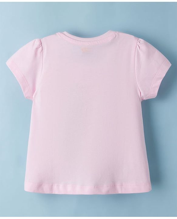 Babyhug 100% Cotton Knit Half Sleeves Oversized T-Shirt With Floral Applique - Pink