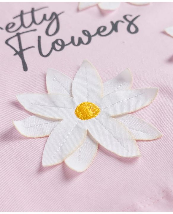 Babyhug 100% Cotton Knit Half Sleeves Oversized T-Shirt With Floral Applique - Pink