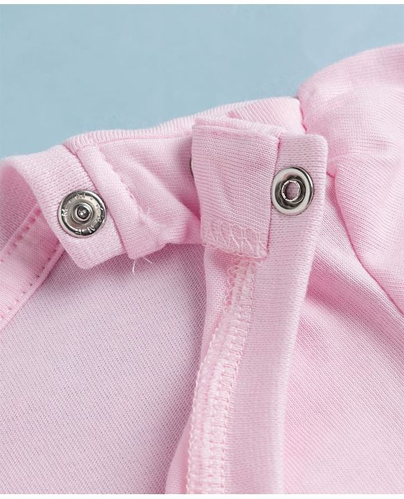 Babyhug 100% Cotton Knit Half Sleeves Oversized T-Shirt With Floral Applique - Pink