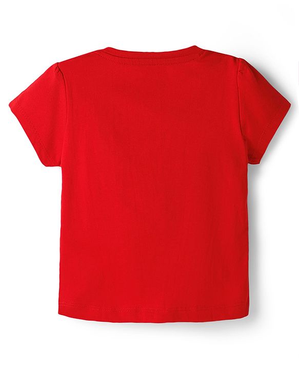 Babyhug 100% Cotton Knit Half Sleeves T-Shirt with Text Print & Bow Applique - Red