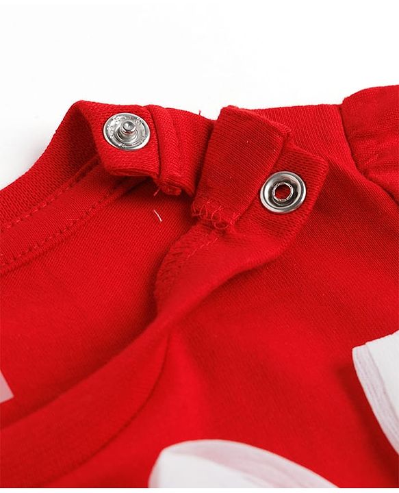 Babyhug Cotton Knit Half Sleeves T-Shirt with Text Print & Bow Applique - Red