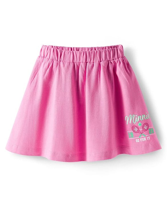 Babyhug Disney 100% Cotton Knit Half Sleeves Top & Skirt Set With Minnie Mouse Graphics & Embroidery - Pink