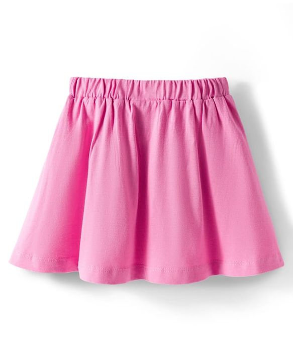 Babyhug Disney 100% Cotton Knit Half Sleeves Top & Skirt Set With Minnie Mouse Graphics & Embroidery - Pink