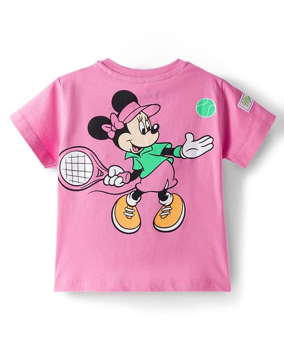Babyhug Disney 100% Cotton Knit Half Sleeves Top & Skirt Set With Minnie Mouse Graphics & Embroidery - Pink
