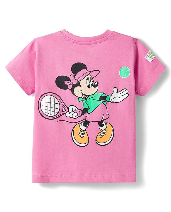 Babyhug Disney 100% Cotton Knit Half Sleeves Top & Skirt Set With Minnie Mouse Graphics & Embroidery - Pink