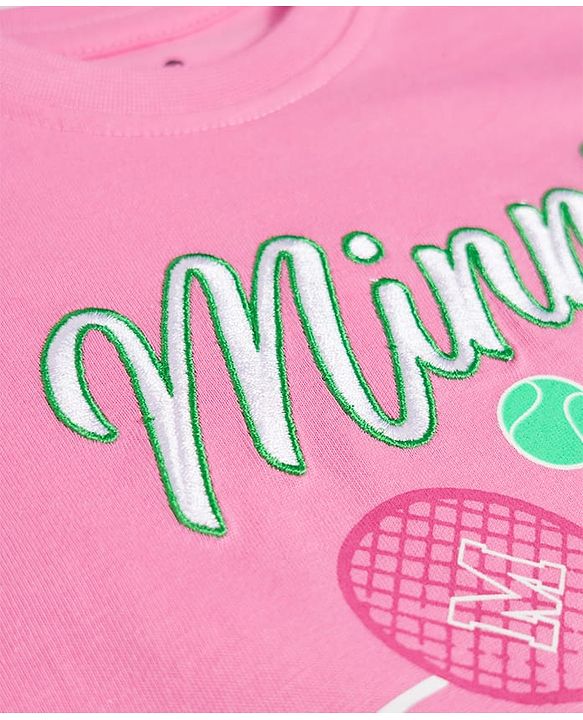 Babyhug Disney 100% Cotton Knit Half Sleeves Top & Skirt Set With Minnie Mouse Graphics & Embroidery - Pink