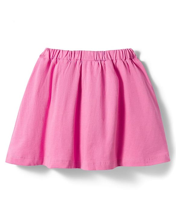 Babyhug Disney 100% Cotton Knit Half Sleeves Top & Skirt Set With Minnie Mouse Graphics & Embroidery - Pink
