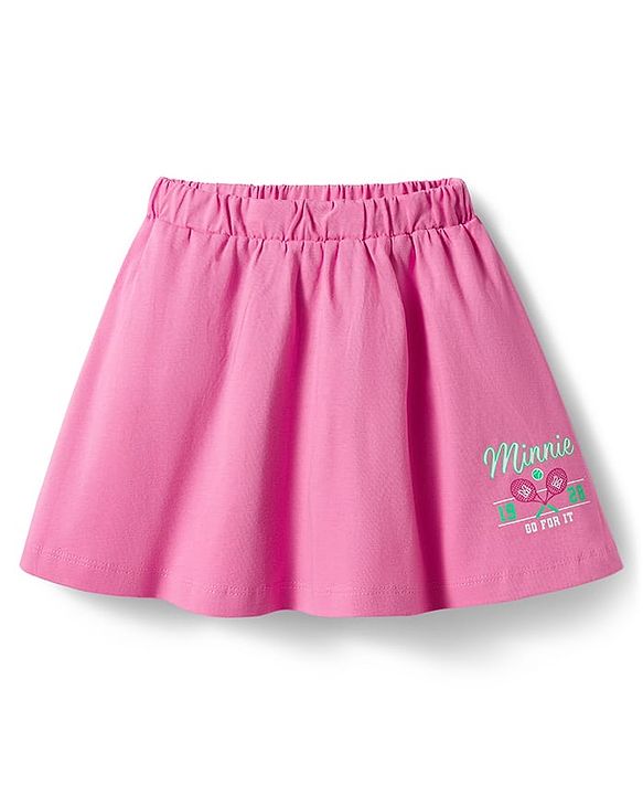Babyhug Disney 100% Cotton Knit Half Sleeves Top & Skirt Set With Minnie Mouse Graphics & Embroidery - Pink